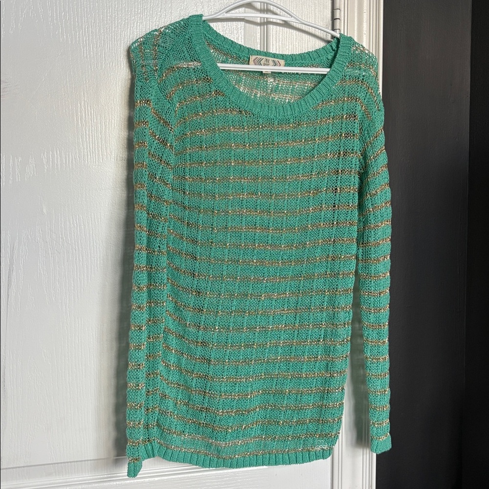 Pink Rose Teal and Gold Knit Top